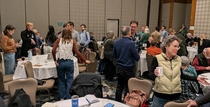 Gathering people at a political meeting 