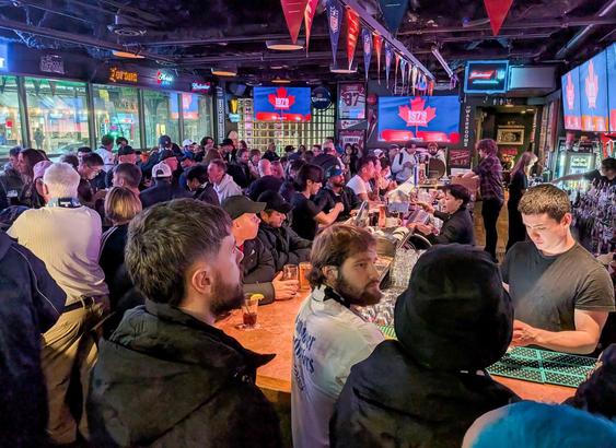 Whitecaps fans gather in a nearby pub before the game.